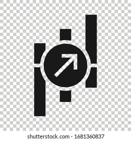 Market trend icon in flat style. Growth arrow with magnifier vector illustration on white isolated background. Increase business concept.