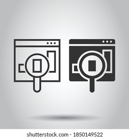Market trend icon in flat style. Growth arrow with magnifier vector illustration on white isolated background. Increase business concept.