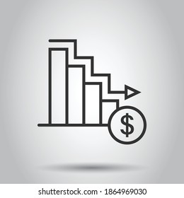 Market trend icon in flat style. Decline arrow with magnifier vector illustration on white isolated background. Decrease business concept.