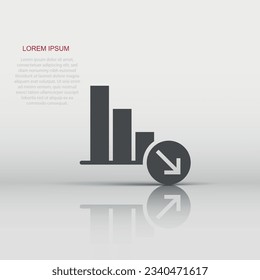 Market trend icon in flat style. Decline arrow with magnifier vector illustration on white isolated background. Decrease business concept.
