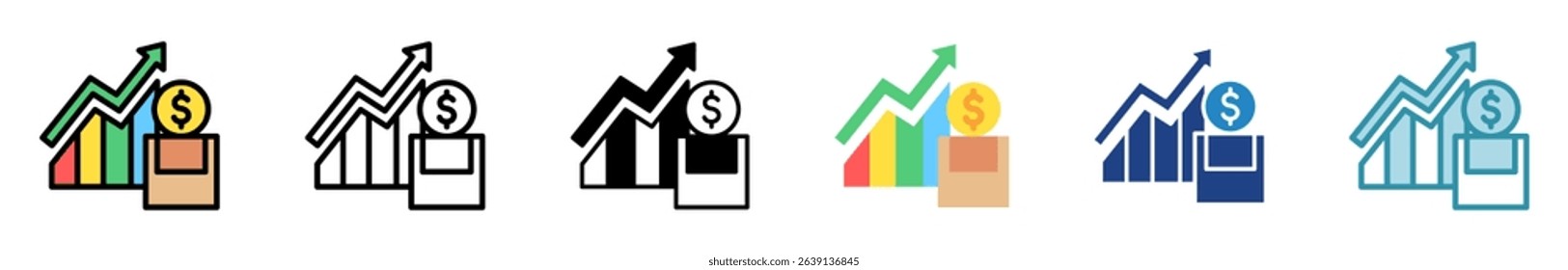 Market Trend multi style, mini illustration icon set. outline, flat, glyph, line color. vector for UI, UX, app, web, digital or print, related to education, business, research and development.