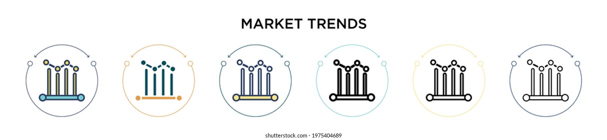 Market trends icon in filled, thin line, outline and stroke style. Vector illustration of two colored and black market trends vector icons designs can be used for mobile, ui, web