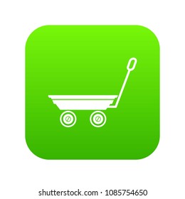 Market trolley icon green vector isolated on white background