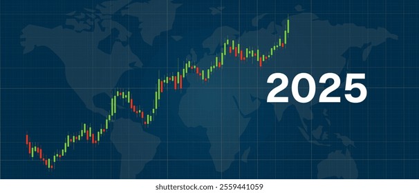 Market uptrend positive sentiment in stock market candle stick growth economic recovery in new year of 2025