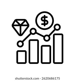 Ilustración vectorial de línea de icono de valor de mercado