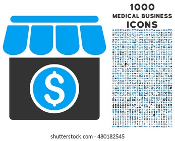 Market vector bicolor icon with 1000 medical business icons. Set style is flat pictograms, blue and gray colors, white background.