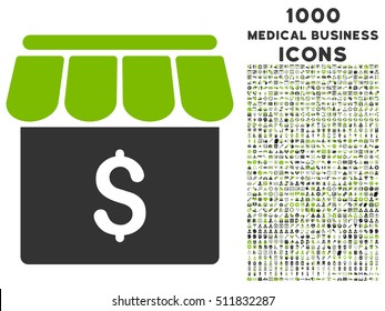Market vector bicolor icon with 1000 medical business icons. Set style is flat pictograms, eco green and gray colors, white background.