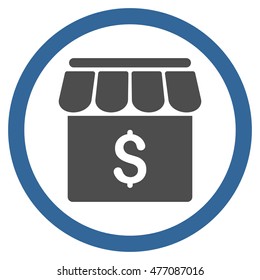 Market vector bicolor rounded icon. Image style is a flat icon symbol inside a circle, cobalt and gray colors, white background.