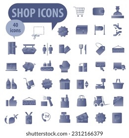 Market vector graphics. Icons used in supermarkets in a light blue gradient. ESP 10.