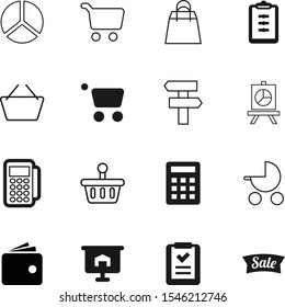 market vector icon set such as: kid, direction, sticker, reader, buyer, purchase, calculate, test, offer, risk, grow, electronic, hand, research, currency, checklist, signpost, gift, math, carriage