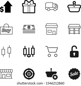 market vector icon set such as: giftbox, point, delivery, gift, set, circle, supermarket, affluent, parcel, payment, target, loan, financial, safety, locator, excellence, stack, service, aim, focus