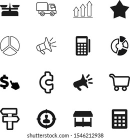 market vector icon set such as: click, man, terminal, basket, consumer, bar, increase, truck, lorry, currency, grow, wealth, office, calculation, weighing, delivery, star, food, transportation