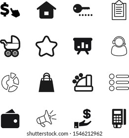 market vector icon set such as: menu, headset, arm, billboard, pin, child, real, alert, search, container, education, improvement, advertising, alarm, stars, stroller, expand, support, media, pos