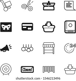 market vector icon set such as: cutting, cash, freight, scissors, ribbon, logo, checklist, time, product, warning, school, magazine, accurate, door, money, equipment, order, merchandise, challenge