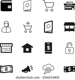 market vector icon set such as: saving, headphone, bag, voice, loudspeaker, centre, smart, magnifying, point, protection, transaction, examine, customer, agent, apple, window, media, gray, wireless