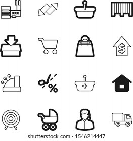 market vector icon set such as: bag, two, big, affluent, storage, pack, car, system, e-commerce, page, headphone, click, telephone, help, helpline, newborn, pointer, render, style, cart, open, kid