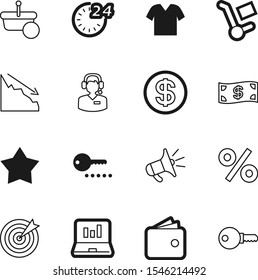 market vector icon set such as: information, exchange, card, woman, customer, parcel, growth, percent, label, assistant, stock, handle, coins, broadcast, offer, secretary, deliver, audio, purse