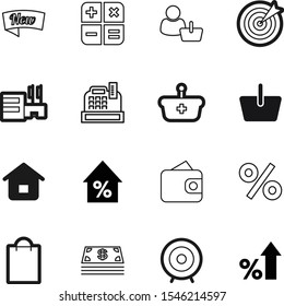 market vector icon set such as: investment, knob, calculation, salary, consumerism, social, tax, mall, dart, shape, idea, bills, cashbox, network, architecture, building, accurate, banner, pictogram