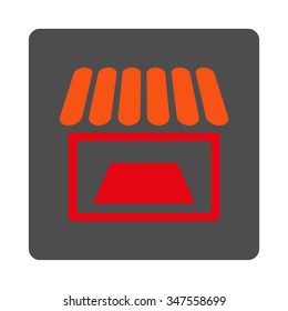 Market vector icon. Style is flat rounded square silver button with red symbol, white background.