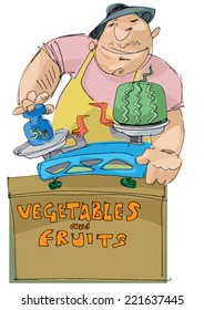 market vendor with watermelon - cartoon