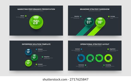 Market Visualization 1 2 3 4 Step Diagram Presentation Template Bundle. Digital Plan One Two Three Four Option Graph Slideshow Layout Vector Illustration Collection.