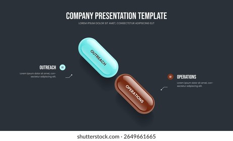 Market Visualization 2 Step Infographic Slideshow Layout. Consulting Strategy Slide Template Vector Illustration. Business Forecast Two Element Diagram Frame Design.