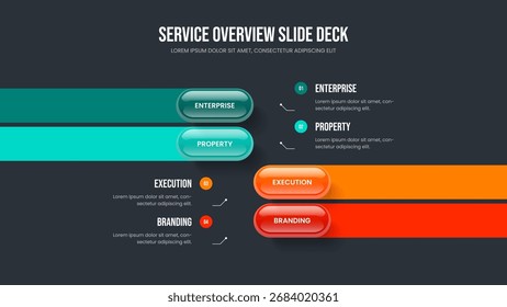 Diseño de presentación de diapositivas de diagrama de cuatro elementos. Ilustración vectorial de diseño de diapositivas de estrategia del inversor. Plantilla de presentación de infografía de planificación de marketing de 4 opciones.