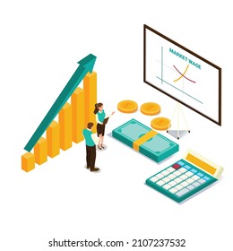 Market Wage Isometric 3d Vector Concept For Banner, Website, Illustration, Landing Page, Flyer, Etc.