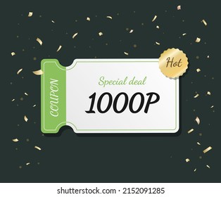 The market will give you a special 1,000 point discount coupon illustration set. party, gold, decorate, holiday, event.Vector drawing. Hand drawn style.