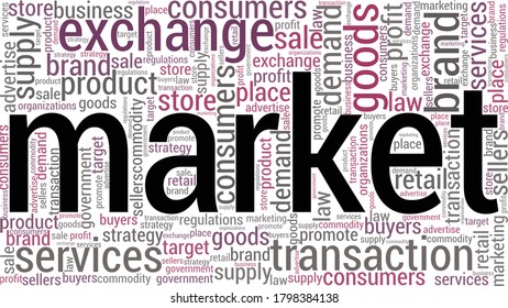 Market word cloud isolated on a white background.
