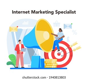 Marketer concept. Advertising and promotion, Marketing strategy