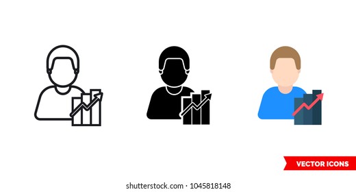 Marketer economist icon of 3 types: color, black and white, outline. Isolated vector sign symbol.
