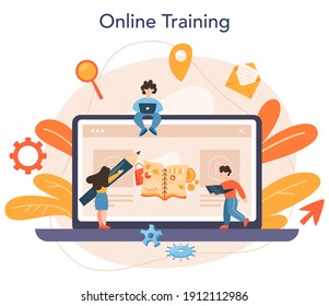 Marketer online service or platform. Advertising and marketing concept. Business strategy and communucation with a customer. Online training. Flat vector illustration