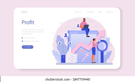 Banner web de Marketer o página de inicio. Publicidad y concepto de marketing. Estrategia de negocio y comunicación con un cliente. Ilustración vectorial plana aislada