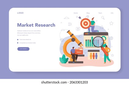 Marketer web banner or landing page. Brand or product advertising and promotion. Specialist developing marketing strategy and communucation with a customer. Flat vector illustration