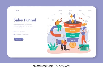 Marketer web banner or landing page. Brand or product advertising and promotion. Specialist developing marketing strategy and communucation with a customer. Flat vector illustration