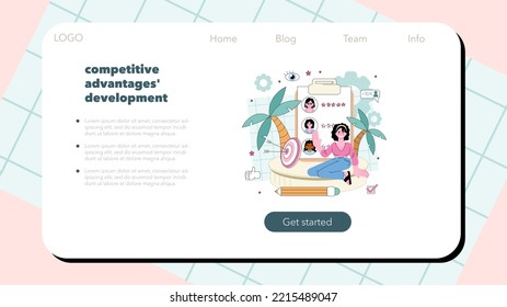 Marketer Web Banner Or Landing Page. Product Launching And Promotion. Target Group Selection And Analysis. Marketing Strategy Development. Flat Vector Illustration