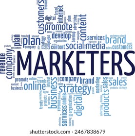 Marketers word cloud conceptual design isolated on white background.
