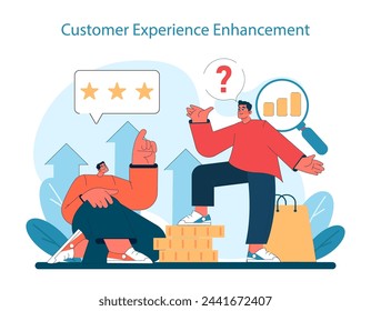 Marketing 5.0 concept. Captivating illustration of enhancing the customer experience with attentive service and quality feedback. Flat vector illustration.