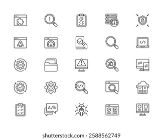 Marketing AB Testing and Campaign Analysis. Split Test, Performance Metrics, and Business Growth. Vector Illustration. Outline icon set