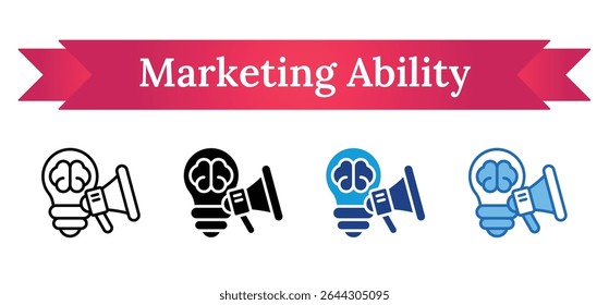 Habilidade de Marketing - Multi Estilo - Megafone com cérebro e lâmpada, representando comunicação criativa e conhecimento de marketing