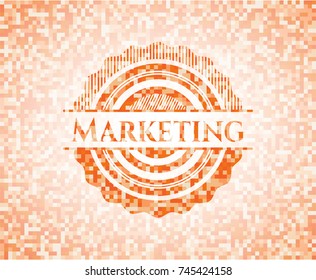 Marketing abstract orange mosaic emblem with background Marketing abstract orange mosaic emblem with background