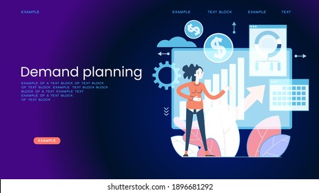 Marketing accounting concept. Finance management. Marketing investment. Digital auditing, business plan. Digital sales. Demand planning, Graphic elements set. Vector illustration in flat style.