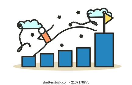 Marketing achievement leader business woman. Employee run to goal choice. Progress leadership success climb concept background. Strategy target character work. Career growth up admission vision banner