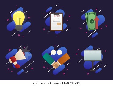 Marketing Advertising Business Gradient Elements or Icons Set