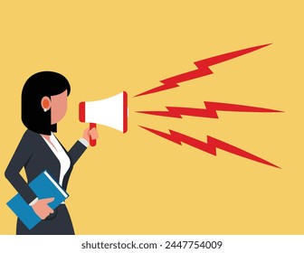 Marketing and advertising. businesswomen  shouting in megaphone