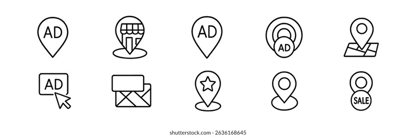 Marketing, advertising icon set - outline, promotions, campaign symbols