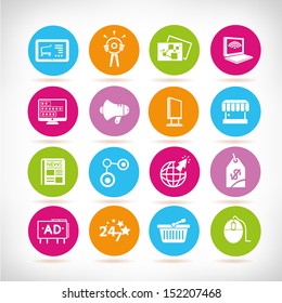 marketing and advertising icons, round button set