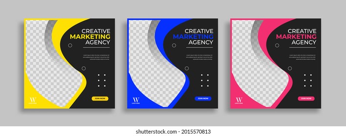 Marketing agency Editable minimal square banner template with geometric shapes for social media post, story and web internet ads. Vector illustration