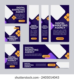 Plantilla de diseño de banner web de exposición de agencia de marketing. Volante vectorial con espacio de texto. Cartel publicitario con espacio de copia personalizado. Cartel impreso para publicidad